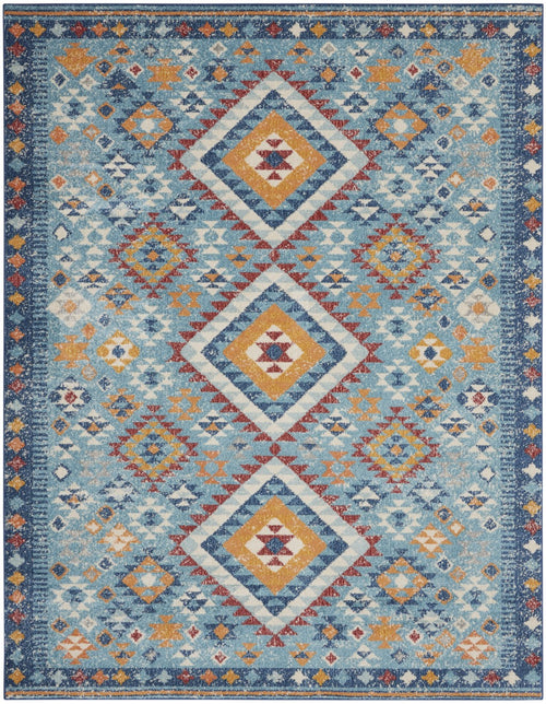 8' X 10' Blue And Orange Geometric Dhurrie Area Rug