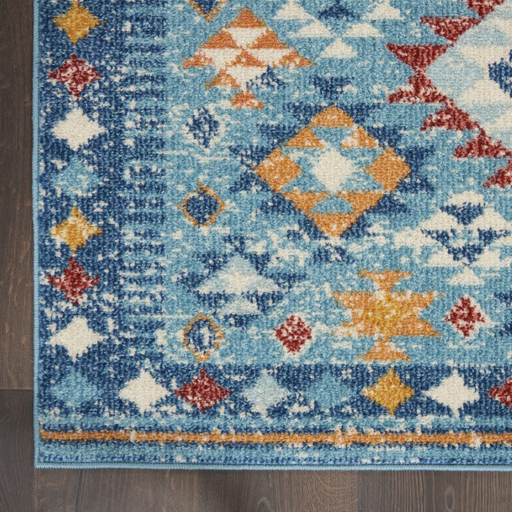 8' X 10' Blue And Orange Geometric Dhurrie Area Rug