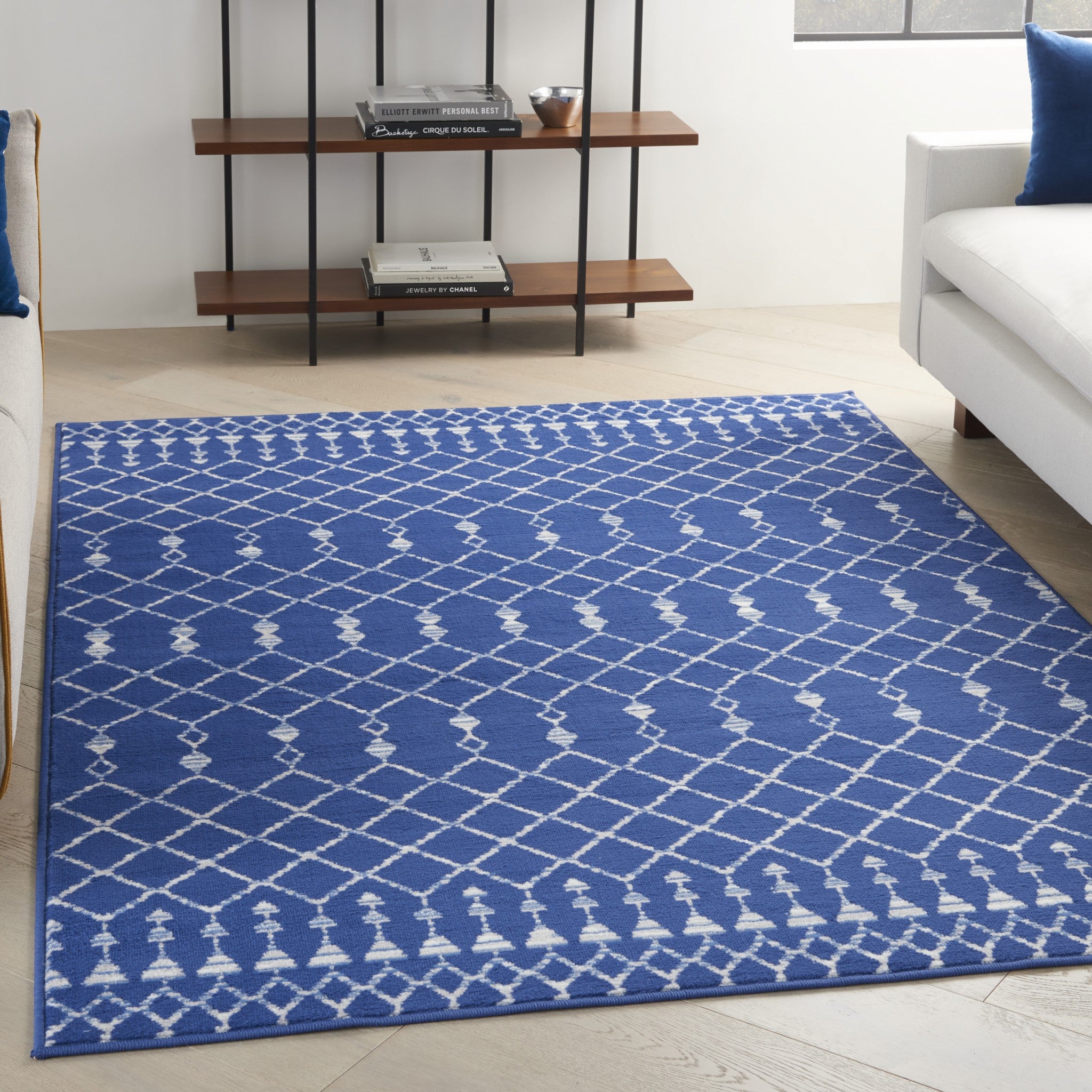 4' X 6' Navy Blue Geometric Berber Area Rug