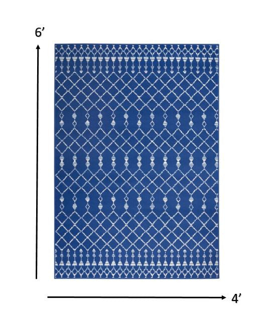 4' X 6' Navy Blue Geometric Berber Area Rug