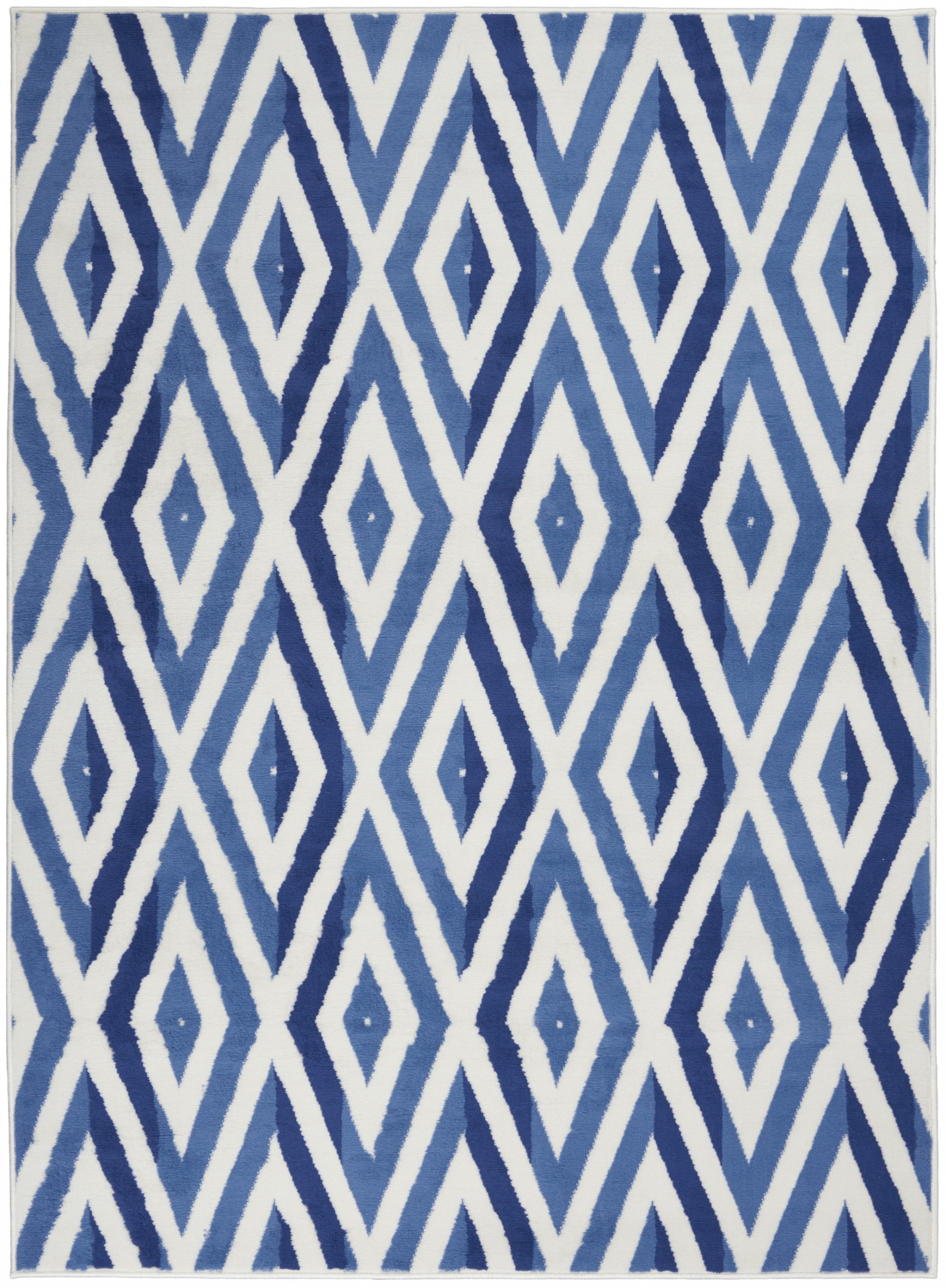 6' X 9' Blue And Ivory Geometric Dhurrie Area Rug