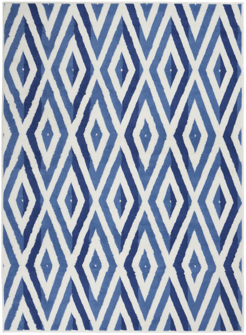 6' X 9' Blue And Ivory Geometric Dhurrie Area Rug