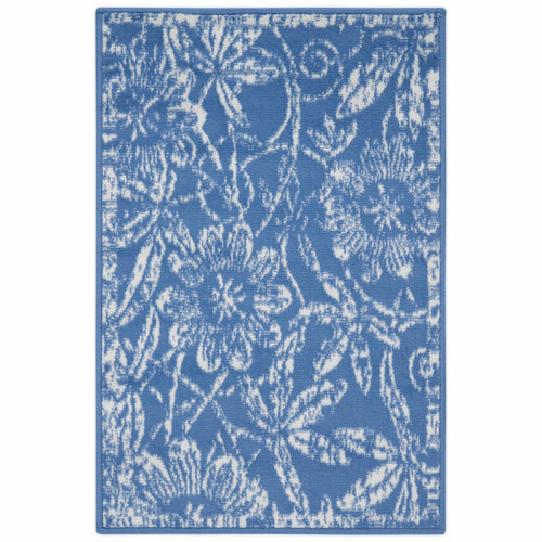 4' X 6' Blue Floral Dhurrie Area Rug