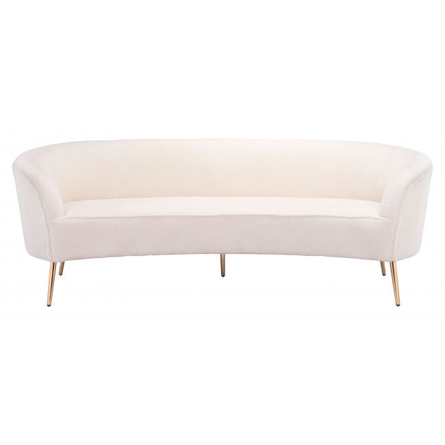 86" White Polyester Blend And Gold Sofa