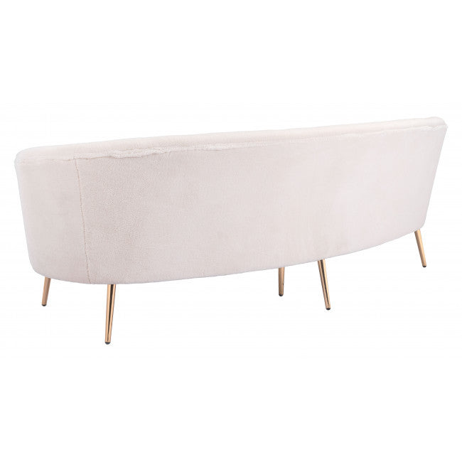 86" White Polyester Blend And Gold Sofa