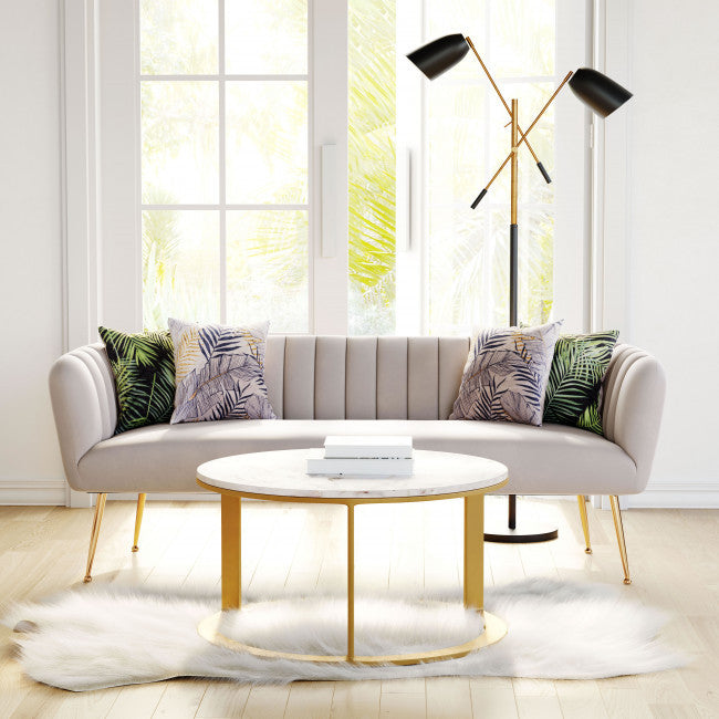 Glam Ivory Channeled Velvet with Gold Sofa