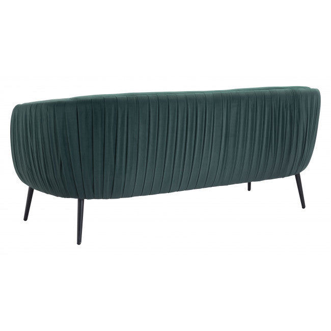 Glam Green Pleated Velvet with Black Sofa