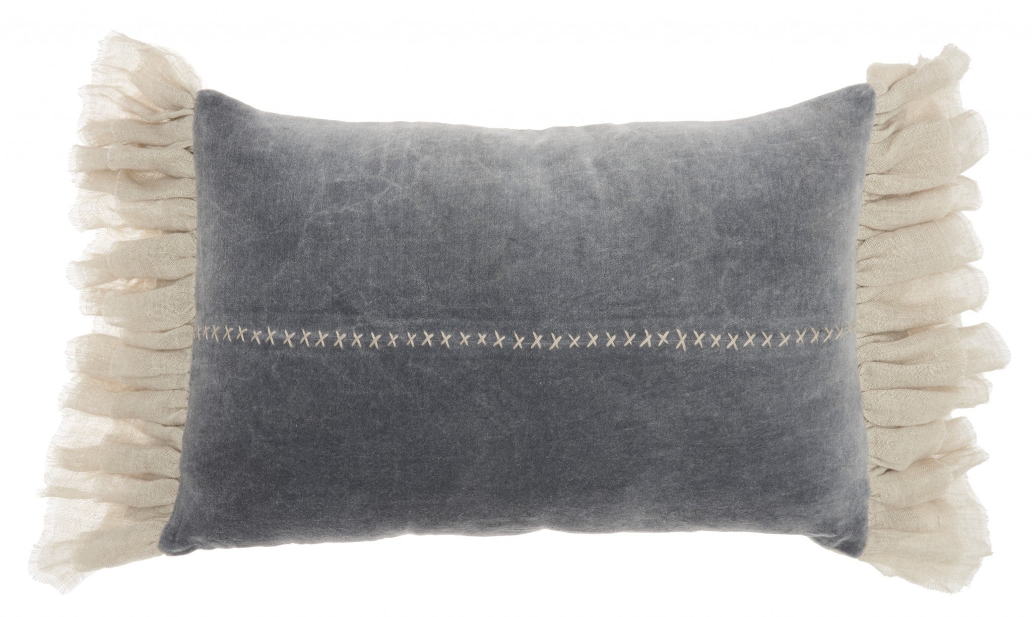 Wide Tasseled Marble Steel Blue  Lumbar Pillow