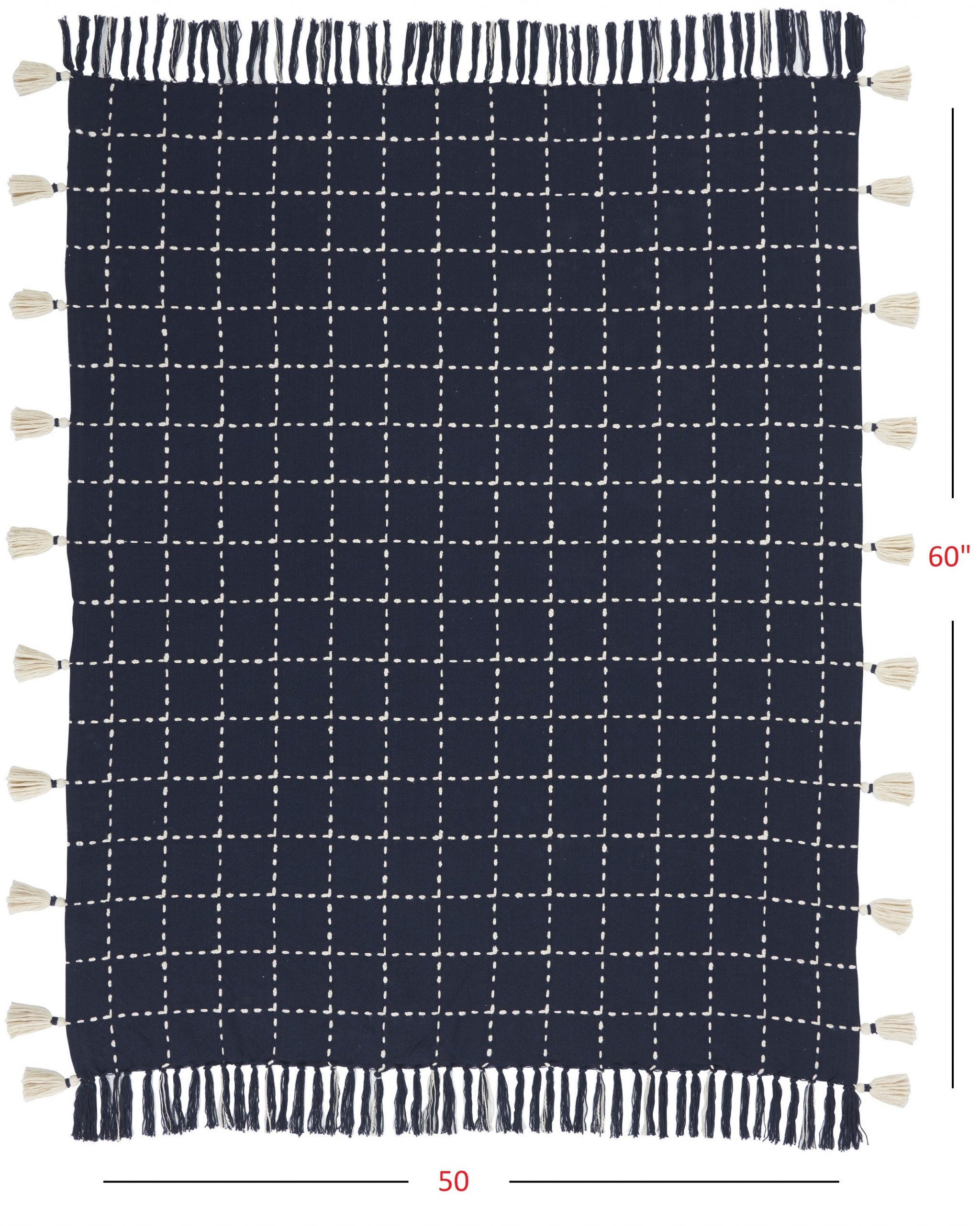 Navy And White Stitched Square Pattern Cotton Throw Blanket