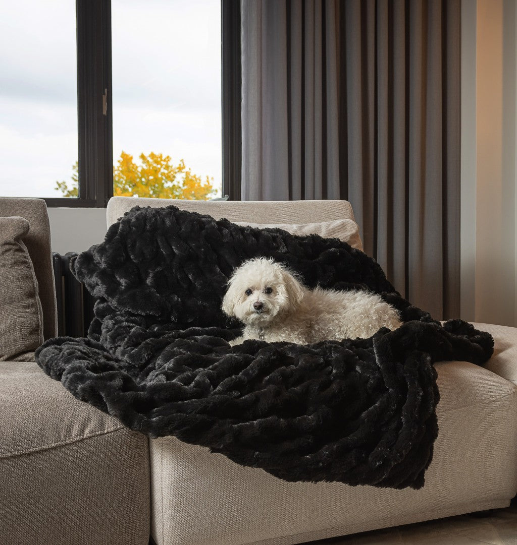 Black Faux Fur Solid Color Plush Throw