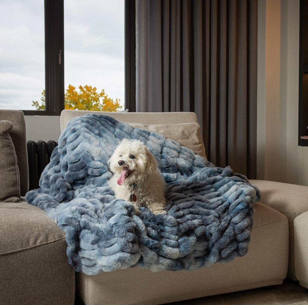 Chunky Sectioned Shades Of Blue Faux Fur Throw Blanket