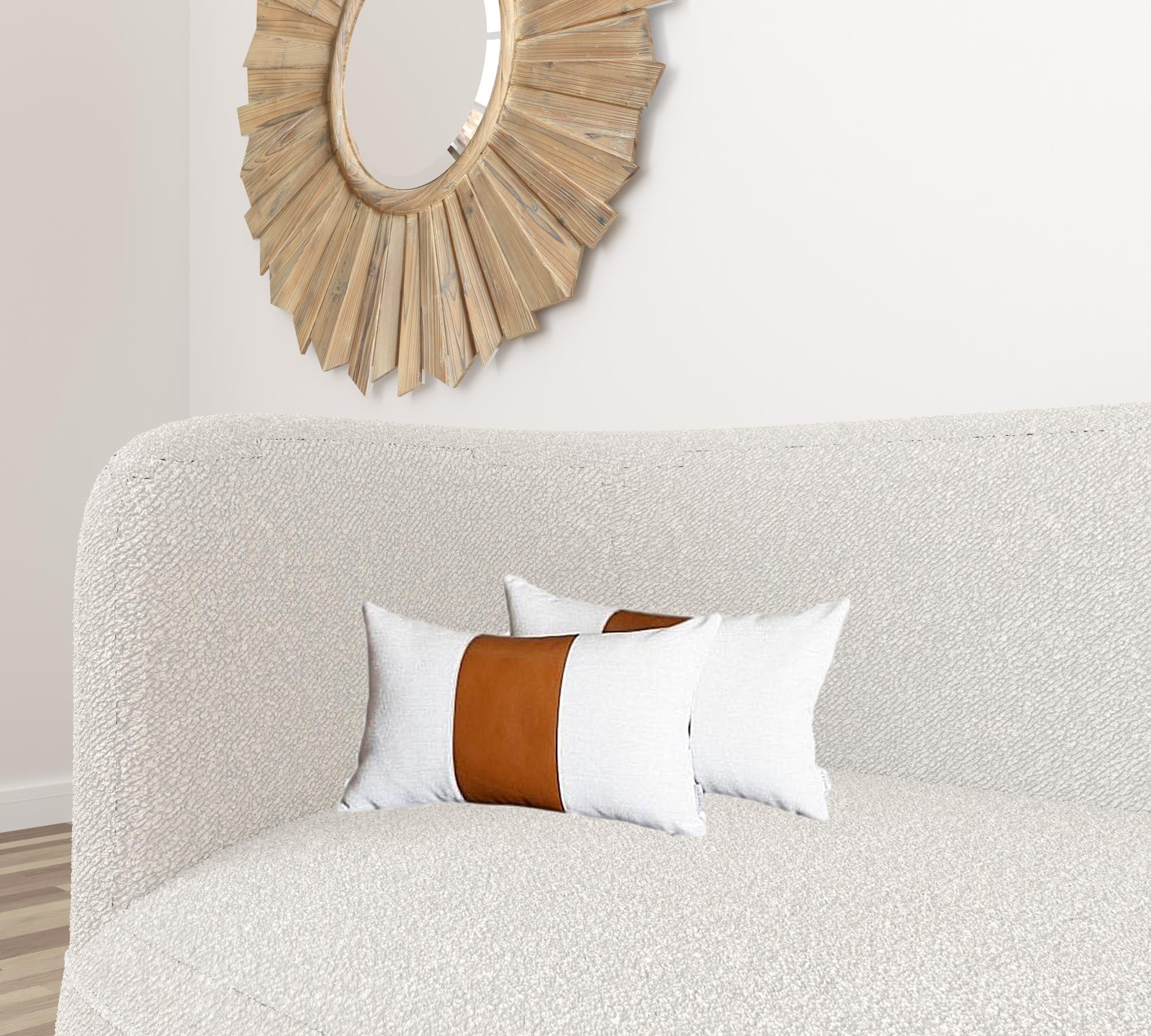 White And Brown Faux Leather Lumbar Pillow Cover