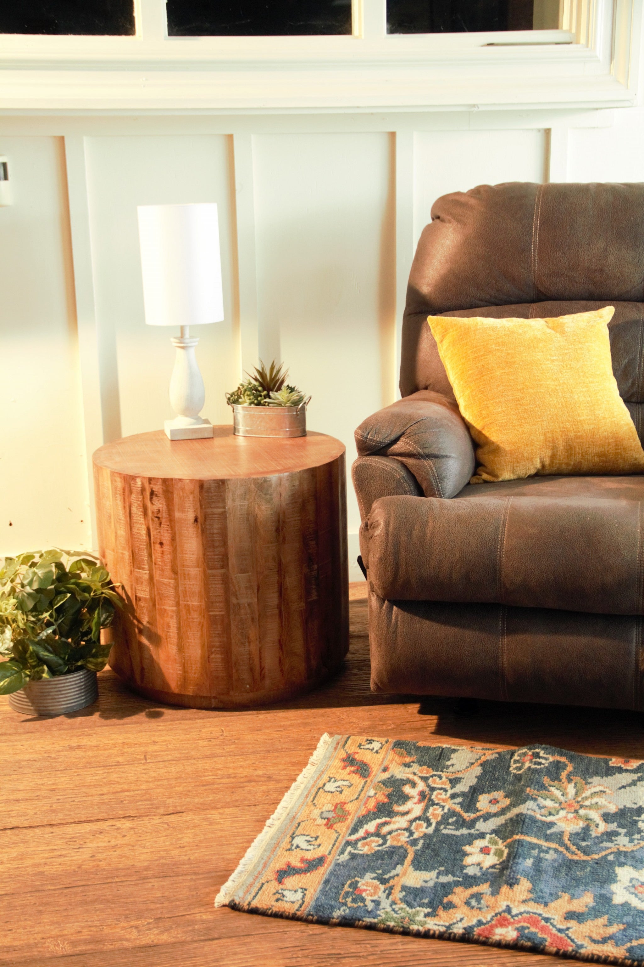 Updated Rustic Round Stump End Table