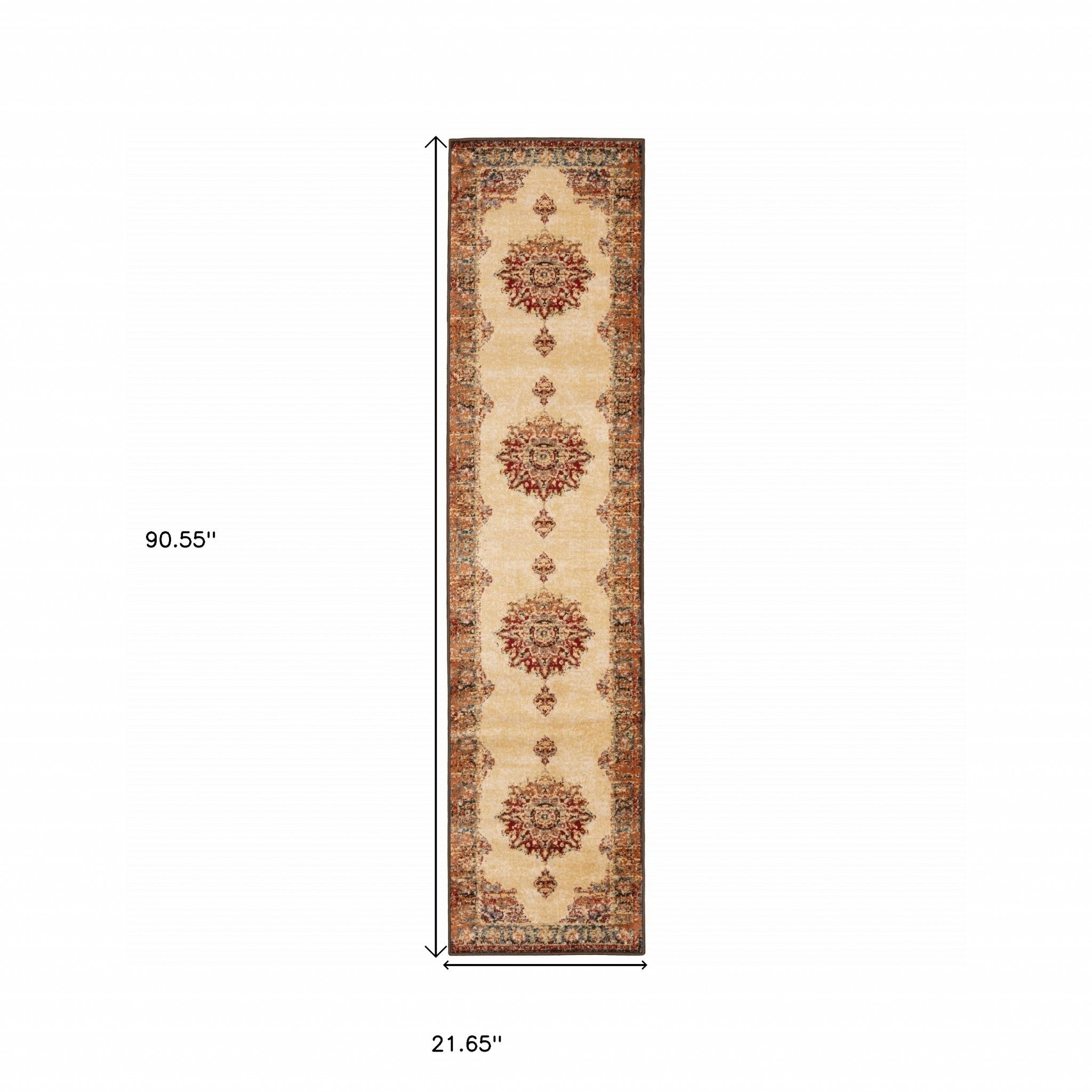 2’ X 8’ Gold And Orage Floral Medallionrunner Rug