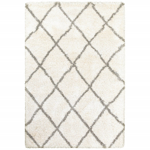 2’ X 3’ Ivory And Gray Geometric Lattice Scatter Rug