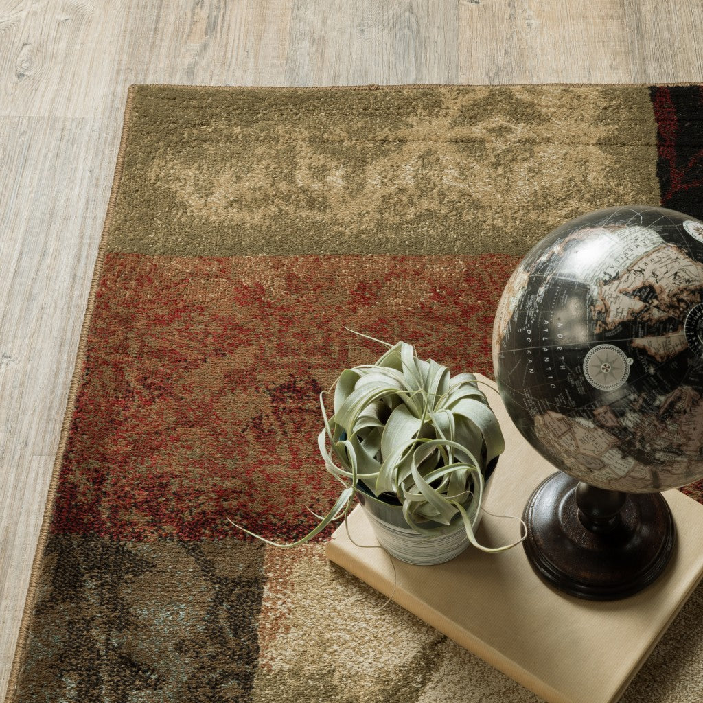 2’ X 3’ Beige And Brown Floral Block Pattern Scatter Rug