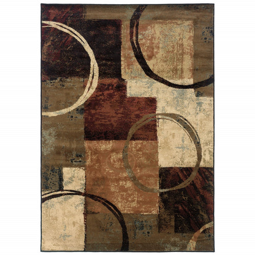 2’ X 3’ Brown And Black Abstract Geometric Scatter Rug