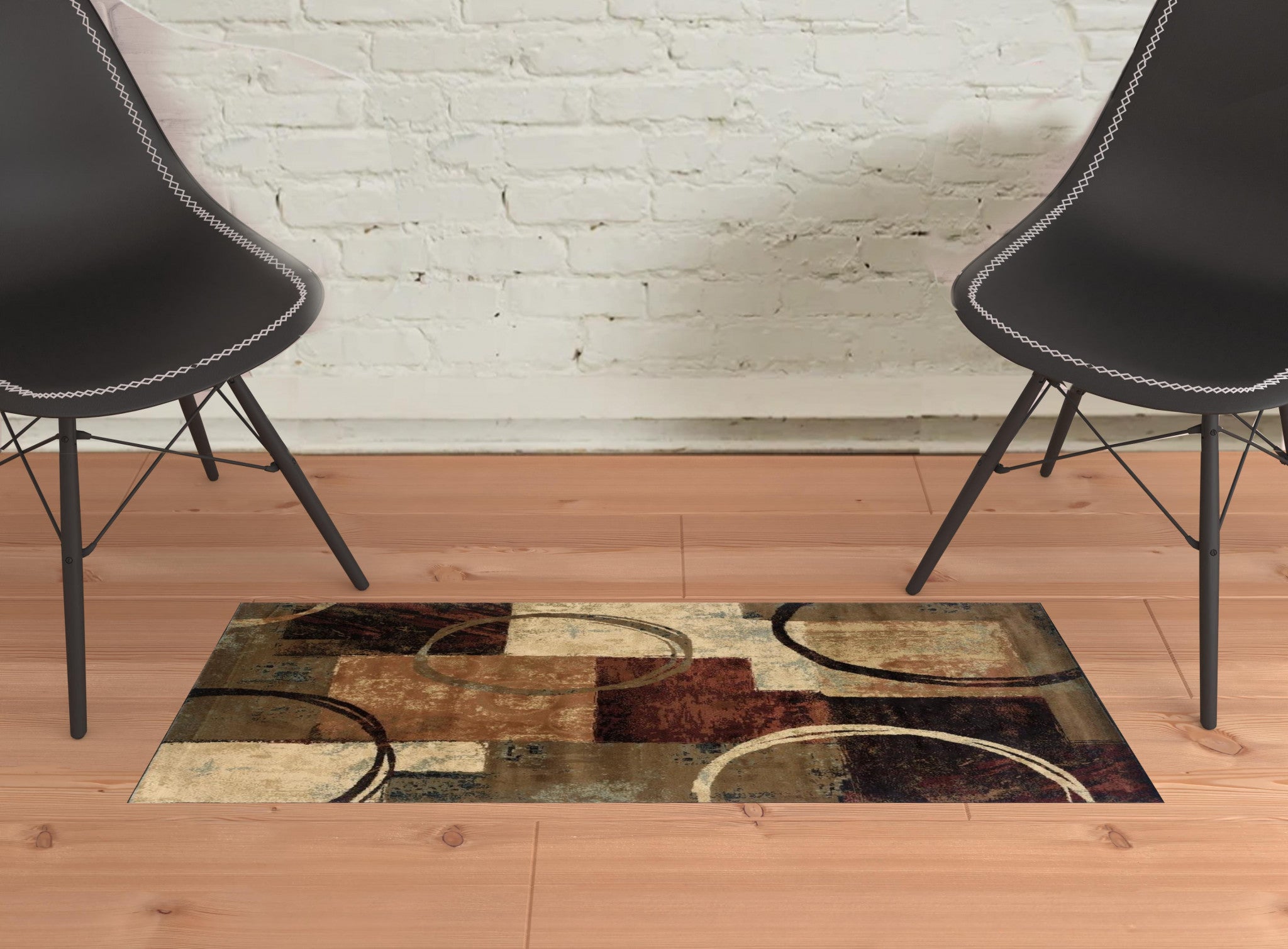 2’ X 3’ Brown And Black Abstract Geometric Scatter Rug