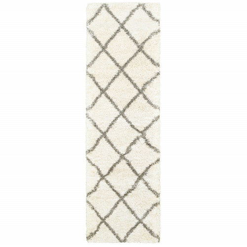 2’ X 8’ Ivory And Gray Geometric Lattice Runner Rug