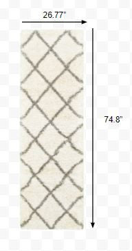 2’ X 8’ Ivory And Gray Geometric Lattice Runner Rug