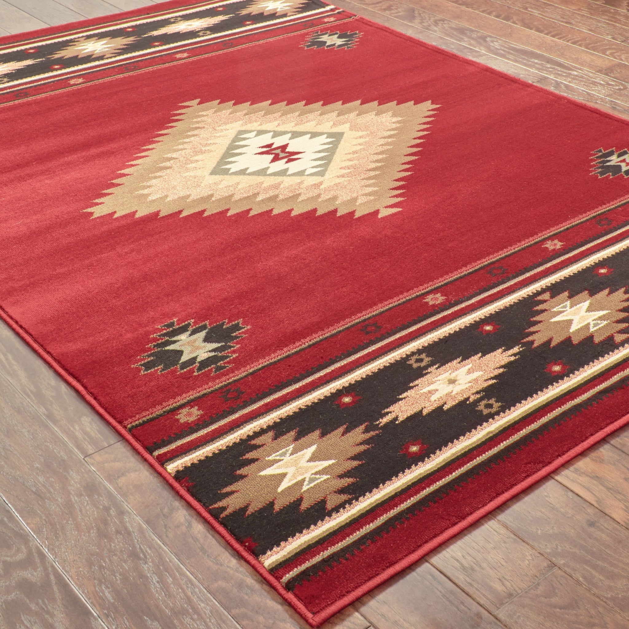 5’ X 8’ Red And Beige Ikat Pattern Area Rug