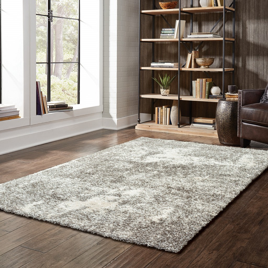 5’ X 8’ Gray And Ivory Distressed Abstract Area Rug