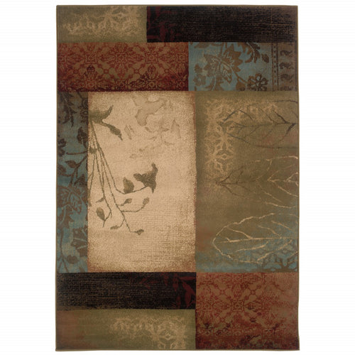 7’ X 10’ Beige And Brown Floral Block Pattern Area Rug