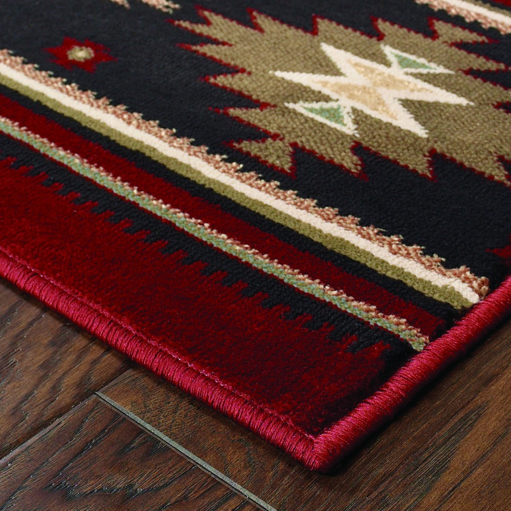 7’ X 10’ Red And Beige Ikat Pattern Area Rug