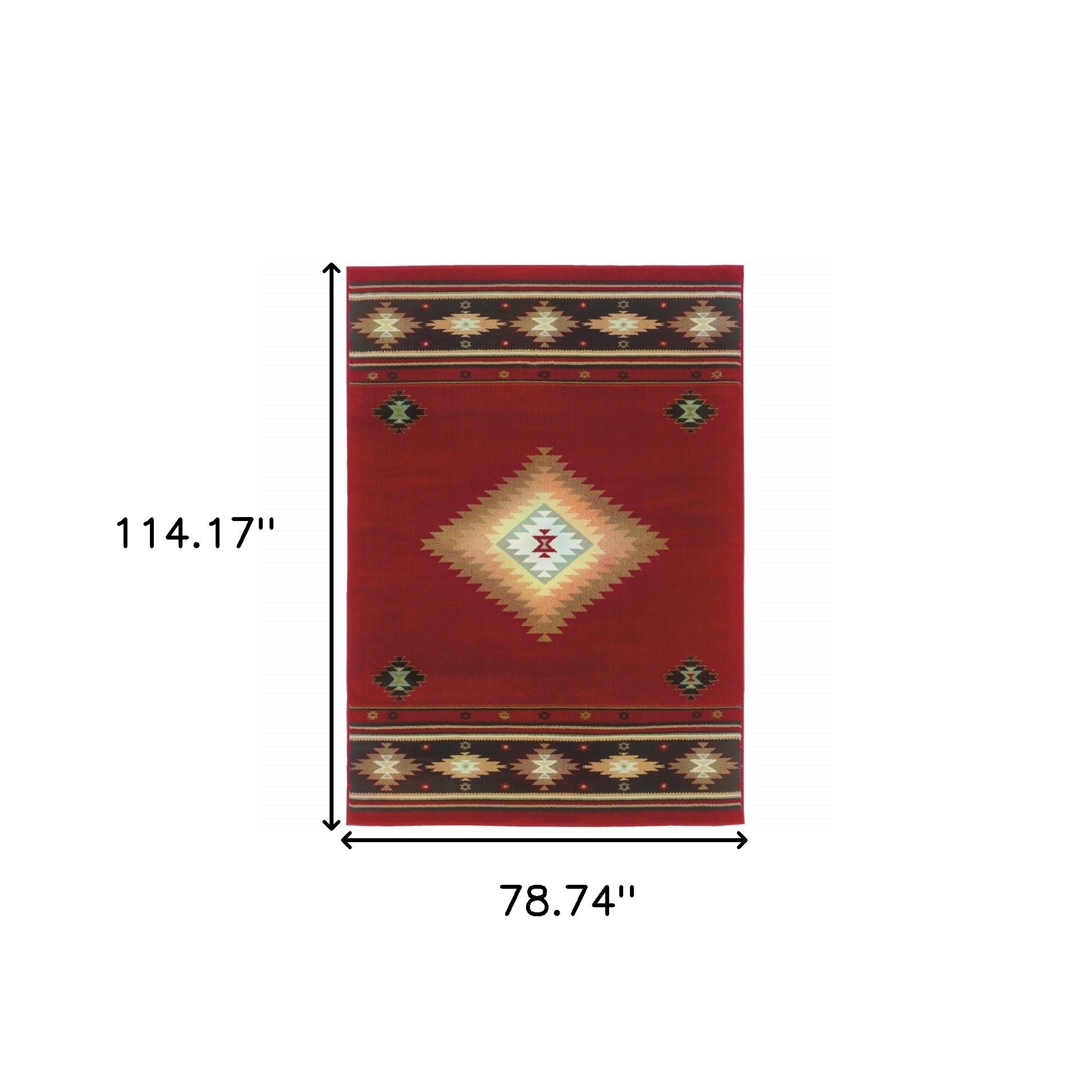 7’ X 10’ Red And Beige Ikat Pattern Area Rug