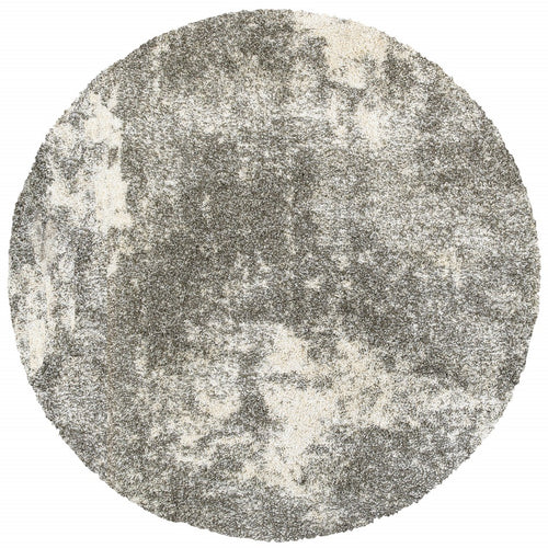 8' Round Gray And Ivory Distressed Abstract Area Rug