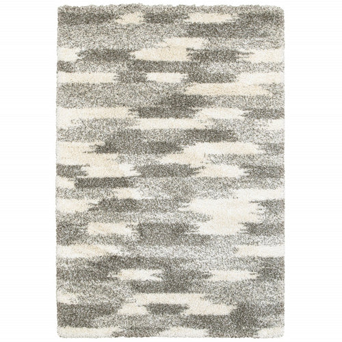 7’ X 10’ Gray And Ivory Geometric Pattern Area Rug