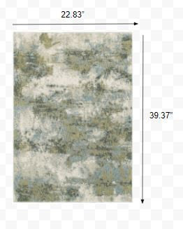 2’ X 3’ Blue And Sage Distressed Waves Indoor Scatter Rug