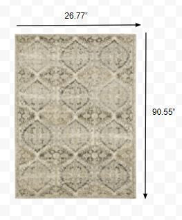 2’ X 8’ Ivory And Gray Floral Trellis Indoor Runner Rug