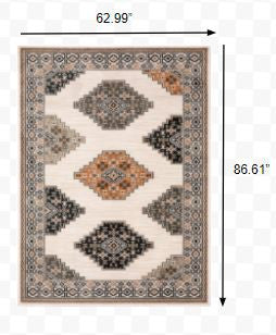 5’ X 7’ Abstract Ivory And Gray Geometric Indoor Area Rug