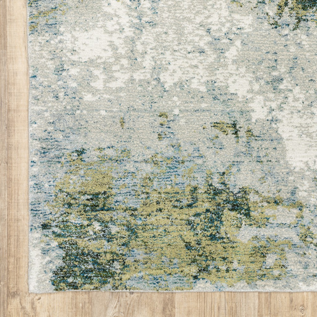 3’ X 5’ Blue And Sage Distressed Waves Indoor Area Rug