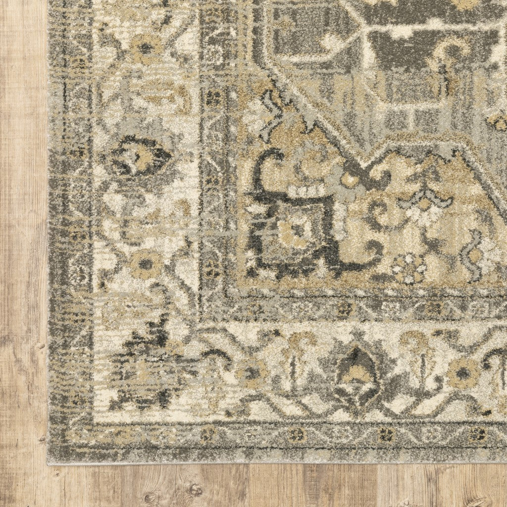 5’ X 8’ Beige And Gray Traditional Medallion Indoor Area Rug