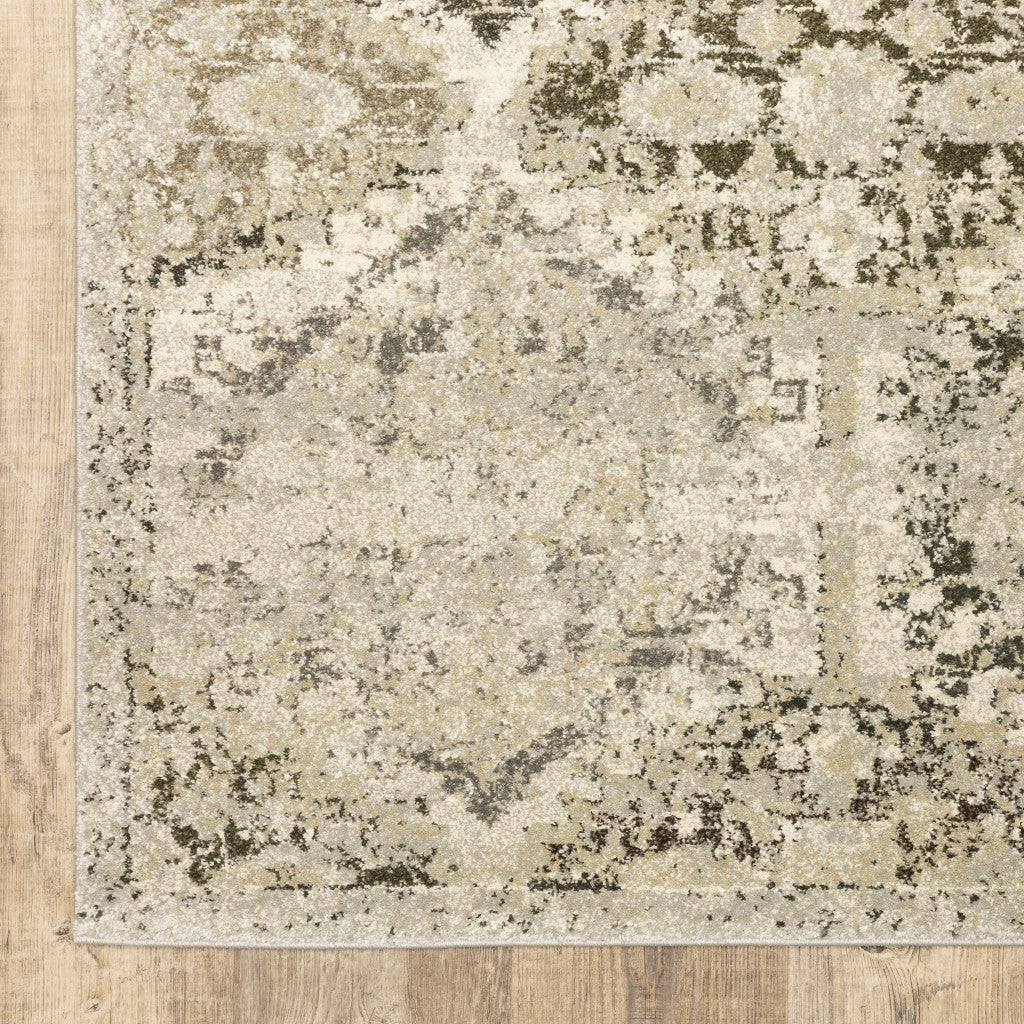 5’ X 8’ Ivory And Gray Floral Trellis Indoor Area Rug