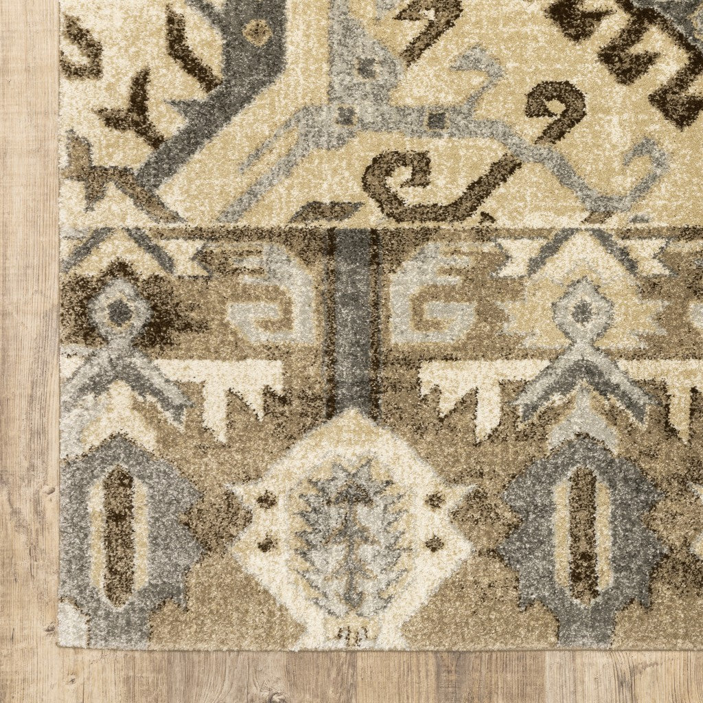 5’ X 8’ Tan And Gold Central Medallion Indoor Area Rug