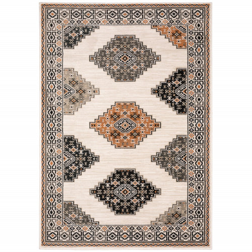 7’ X 9’ Abstract Ivory And Gray Geometric Indoor Area Rug