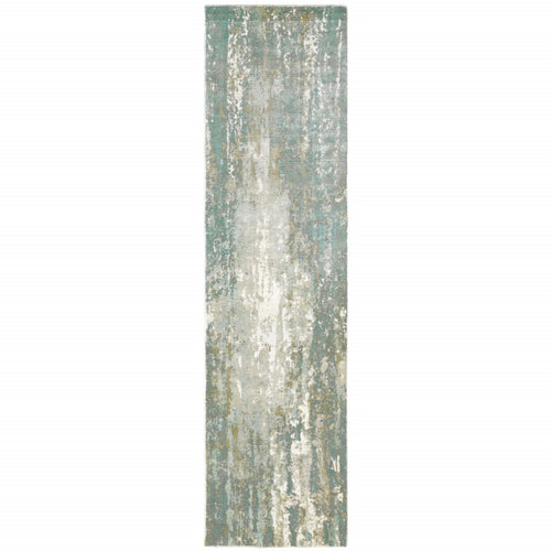 3’ X 10’ Blue And Gray Abstract Splash Indoor Runner Rug