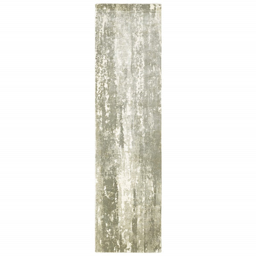 3’ X 10’ Gray And Ivory Abstract Splash Indoor Runner Rug