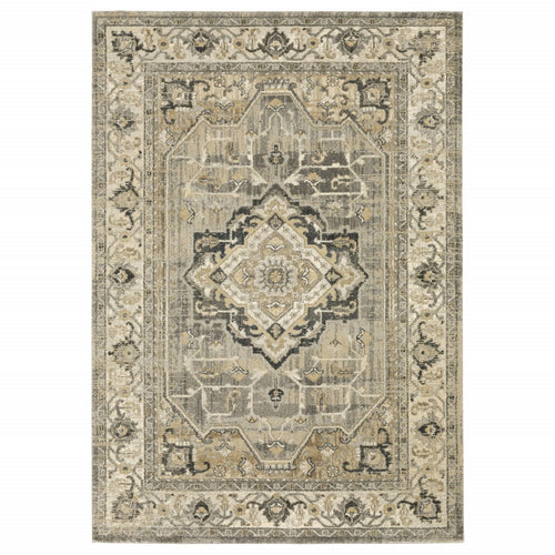 8’ X 11’ Beige And Gray Traditional Medallion Indoor Area Rug