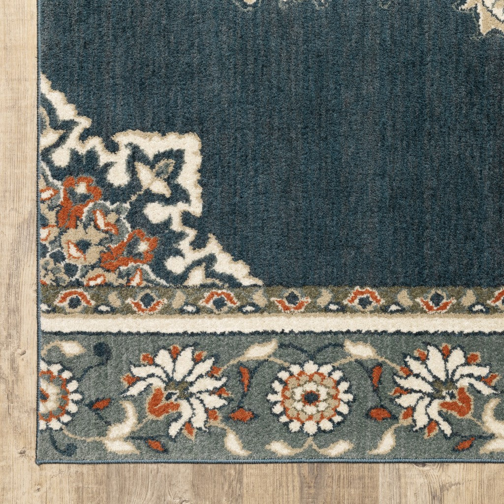 10’ X 13’ Blue And Beige Floral Medallion Indoor Area Rug