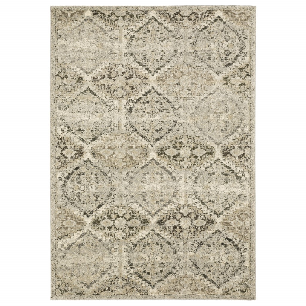 10’ X 13’ Ivory And Gray Floral Trellis Indoor Area Rug