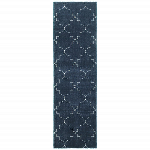 2’ X 8’ Blue And Ivory Trellis Indoor Runner Rug