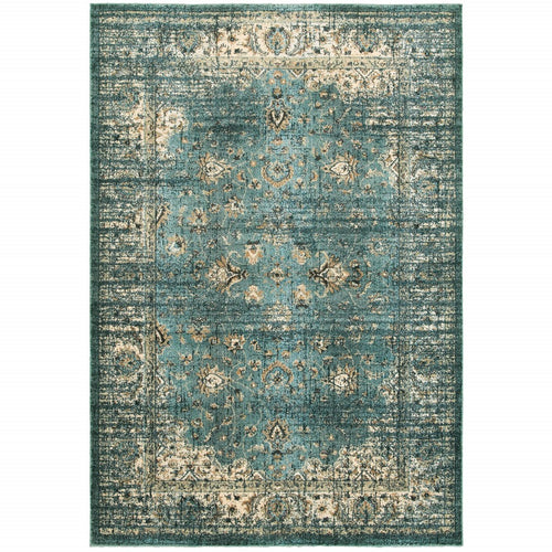 5’ X 8’ Peacock Blue And Ivory  Indoor Area Rug