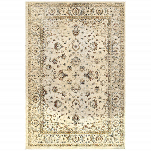 8’ X 11’ Ivory And Gold Distressed Indoor Area Rug