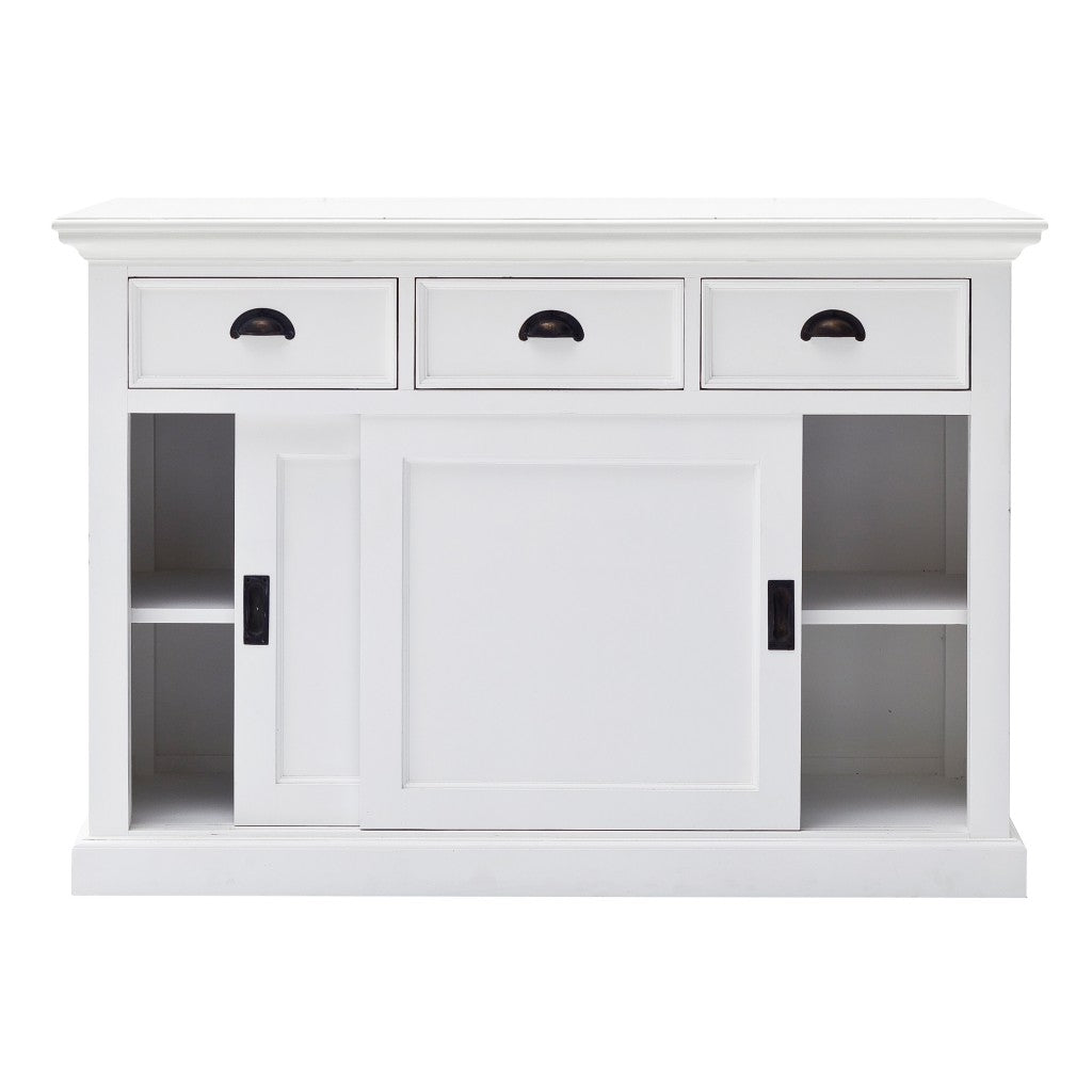 Modern Farmhouse White Buffet Server With Sliding Doors