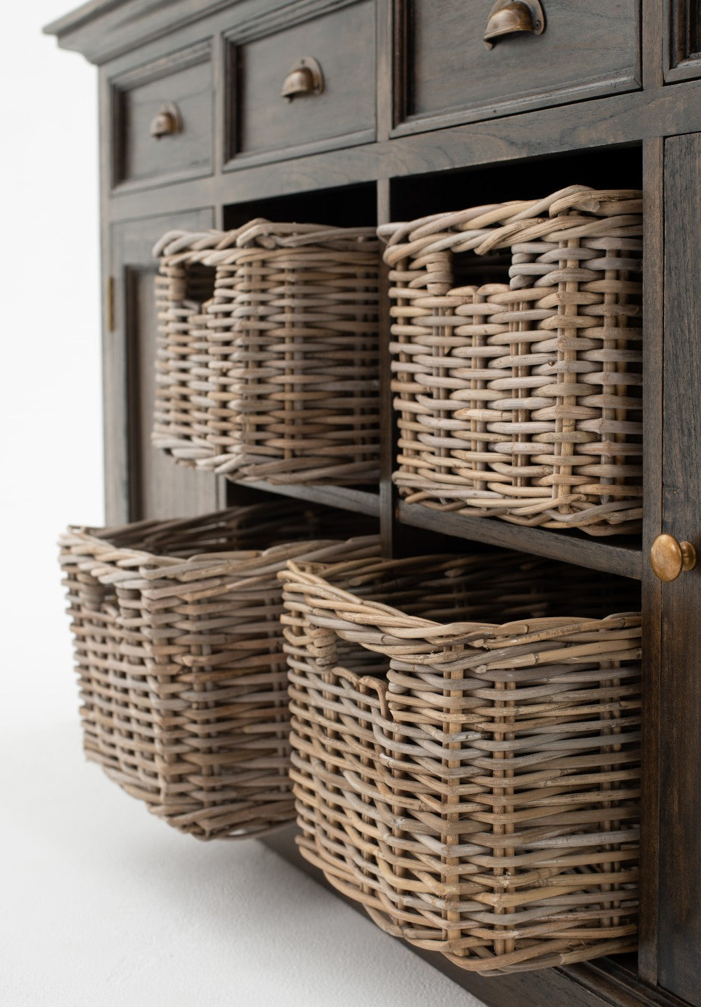 Modern Farmhouse Rustic Espresso Buffet With Baskets