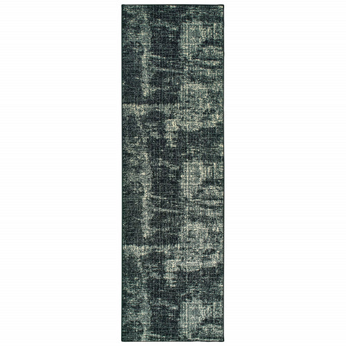 8' Black Ivory Machine Woven Abstract Indoor Runner Rug